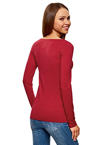 oodji Collection Mujer Camiseta de Manga Larga, Rojo, ES 38 / S