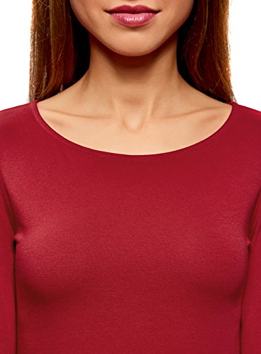 oodji Collection Mujer Camiseta de Manga Larga, Rojo, ES 38 / S