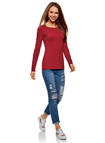 oodji Collection Mujer Camiseta de Manga Larga, Rojo, ES 38 / S