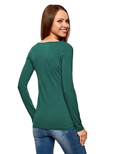 oodji Collection Mujer Camiseta de Manga Larga, Verde, ES 40 / M