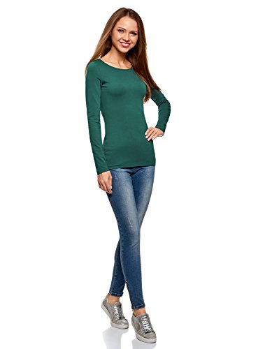 oodji Collection Mujer Camiseta de Manga Larga, Verde, ES 40 / M