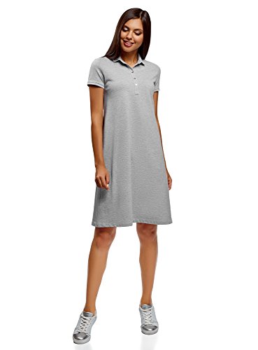 oodji Collection Mujer Vestido Polo de Tejido Piqué, Gris, ES 34 / XXS