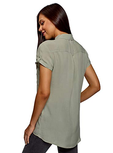 oodji Ultra Mujer Blusa de Viscosa con Bolsillos en el Pecho, Verde, ES 36 / XS