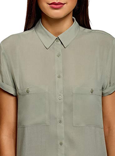 oodji Ultra Mujer Blusa de Viscosa con Bolsillos en el Pecho, Verde, ES 36 / XS