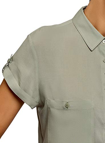 oodji Ultra Mujer Blusa de Viscosa con Bolsillos en el Pecho, Verde, ES 36 / XS