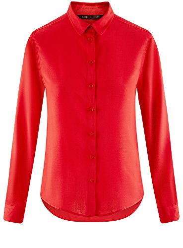 oodji Ultra Mujer Blusa de Viscosa con Cuello de Solapa, Rojo, ES 34 / XXS