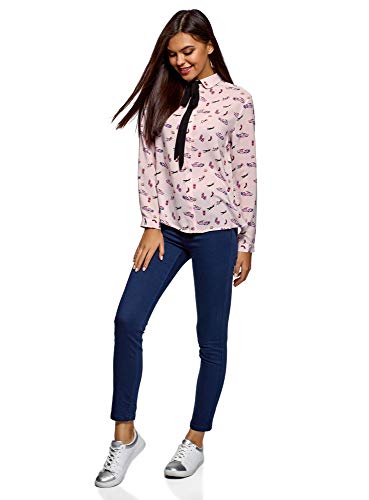 oodji Ultra Mujer Blusa de Viscosa con Lazos, Rosa, ES 42 / L