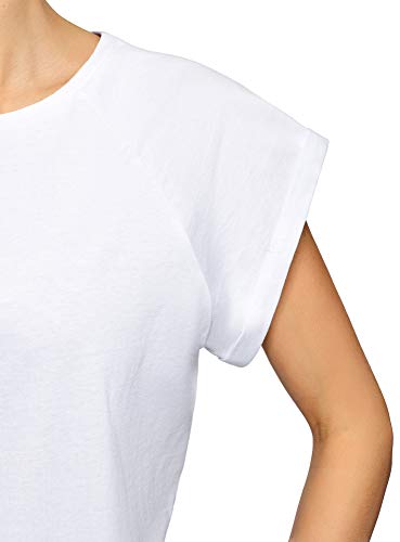 oodji Ultra Mujer Camiseta de Algodón Básica, Blanco, ES 42 / L