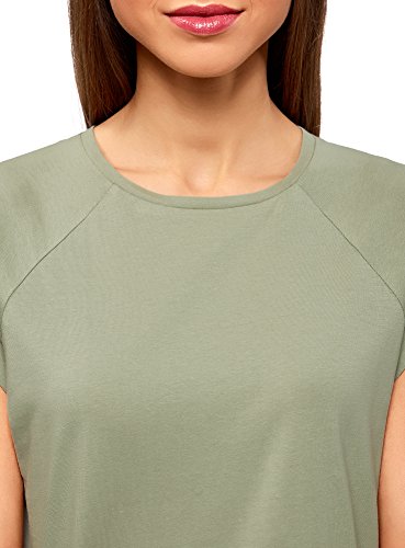 oodji Ultra Mujer Camiseta de Algodón Básica, Verde, ES 34 / XXS