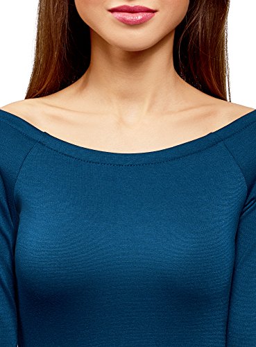 oodji Ultra Mujer Vestido Ajustado con Escote Barco, Azul, ES 40 / M