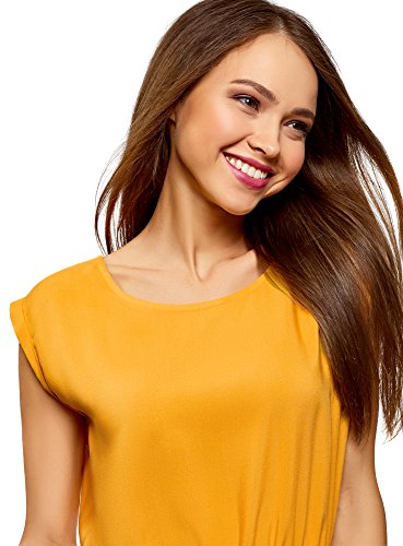 oodji Ultra Mujer Vestido de Viscosa con Mangas Cortas, Amarillo, ES 34 / XXS