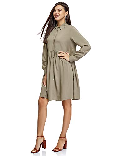 oodji Ultra Mujer Vestido de Viscosa Holgado, Verde, ES 36 / XS