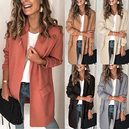 ORANDESIGNE Mujer Manga Larga Blazer Elegante Oficina Negocios OL Chaqueta Sólido Slim Fit Abrigo Cardigan Outwear Top Casual A Gris 40