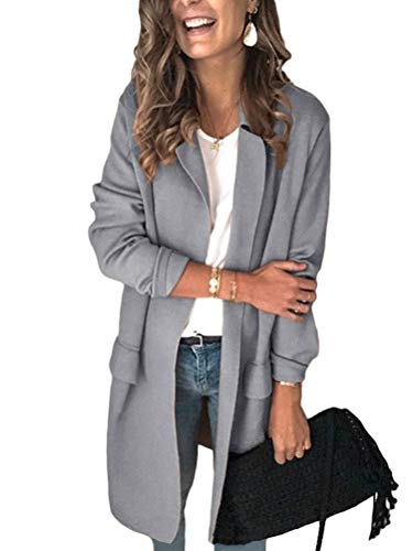 ORANDESIGNE Mujer Manga Larga Blazer Elegante Oficina Negocios OL Chaqueta Sólido Slim Fit Abrigo Cardigan Outwear Top Casual A Gris 40