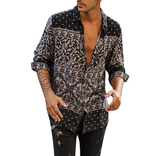 Overdose Camisa de Manga Larga Suelta para Hombre Cárdigan con Solapa cómoda y Retro con Descuento Descuento Original Barato