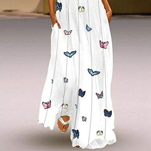 Overdose Maxi Vestidos para Mujer Vintage Diario Informal Boho sin Mangas de Rayas con Cuello en v Mariposa Impreso Verano sólido Vestido Suelto más el tamaño S-XXXXXL