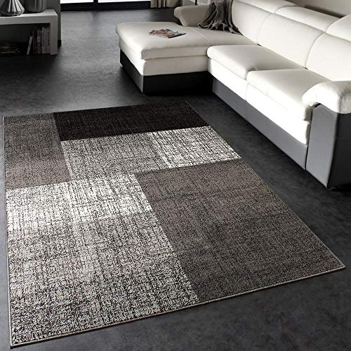 Paco Home Alfombra De Diseño Moderna A Cuadros Mezcla En Gris Crema Marrón, tamaño:80x150 cm