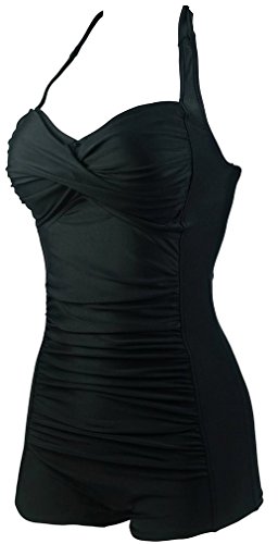 PANOZON Mujer Vestido de Bañador Traje de Baño una Pieza para Playa y Mar Boyshorts (XXX-Large, Negro)