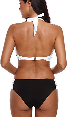 PANOZON Trajes de baño de Las Mujeres Halter Beach Trajes de baño Bikini (L, 1Negro Blanco)