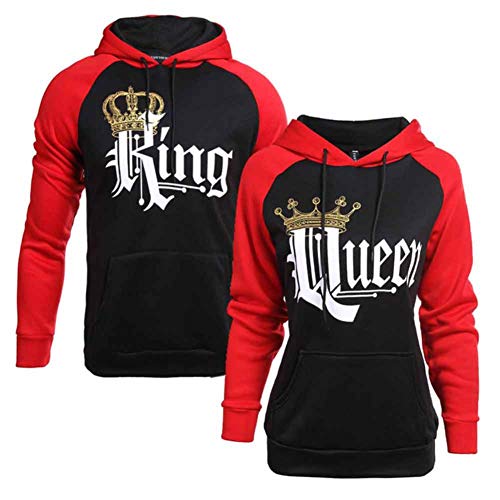 Pareja Impresión Corona King & Queen Sudaderas con Capucha Manga Larga Jersey Camisa de Entrenamiento Hombre Mujer Pullover