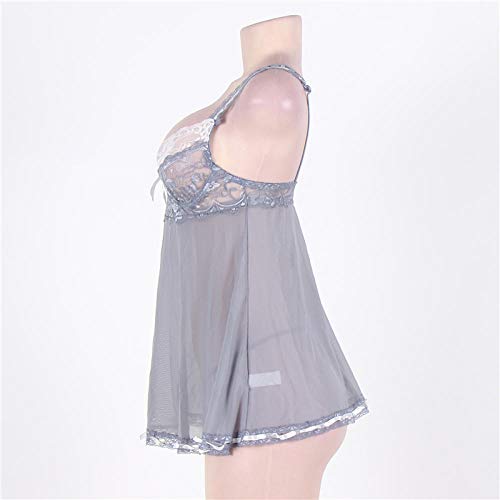 Pijama Erotico Lencería Sexy Lazos De Encaje Caliente See Through Baby Doll Lencería Sexy Color Gris Babydoll Plus Size-Gray_XL