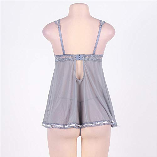 Pijama Erotico Lencería Sexy Lazos De Encaje Caliente See Through Baby Doll Lencería Sexy Color Gris Babydoll Plus Size-Gray_XL