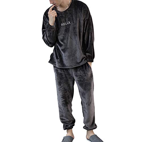 Pijama Unisex Hombre y Mujer a Juego Forro Polar Pijama 2 Piezas Conjuntos de Parejas para Invierno Ropa de Casa Manga Larga y Pantalones Largos (Gris Oscuro, XXL)