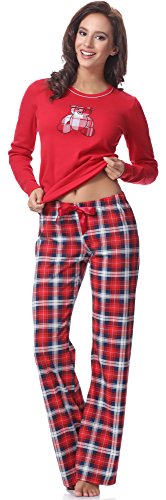 Pijamas Damas Otoño Invierno Conjunto de Pijamas Nocturnos Bata de Dos Piezas de Manga Larga 2020 (L, Rojo1)