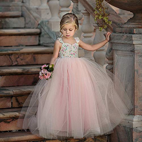 Poachers Vestido de Fiesta de Tul de Encaje Falda sin Mangas para Niñas Vestido de Princesa de la Boda Carnaval con Flor Niñas 1-7 Años Chica Vestidos Navidad de Baile de graduación