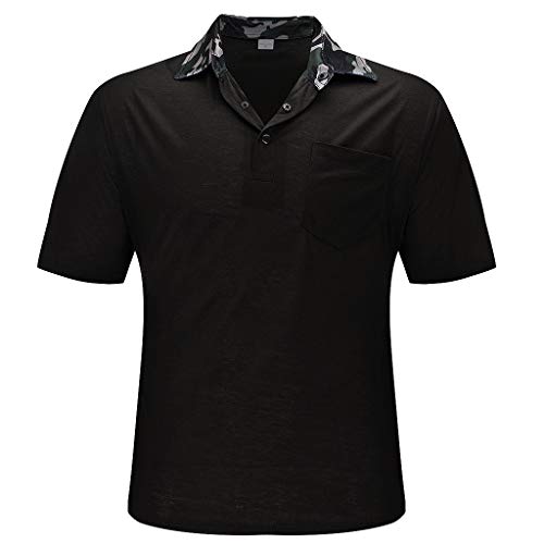 Polos Hombre Manga Corta, Camisas Basica Verano Cuello de Camuflaje Polo Solapa Slim Fit Camiseta Golf Tennis T-Shirt Trabajo Tops Men Shirt con Bolsillo(Negro,XXL)