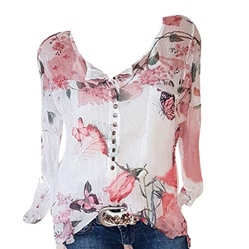 POLP Blusas para Mujer Elegantes Verano Fiesta Sexy Camisetas Manga Larga Mujer Tallas Grandes Originales Baratas Blusa de Gasa Larga Escote en V Primavera Tops Shirt 2019