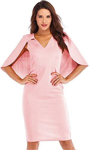 Poncho Cape Estilo Media Manga Bajo de Volante Volantes Escote Triangular en V Espalda Aberturas Cintura Alto Midi a Media Pierna Bodycon de Tubo Ajustado Lápiz Vestido Rosa S