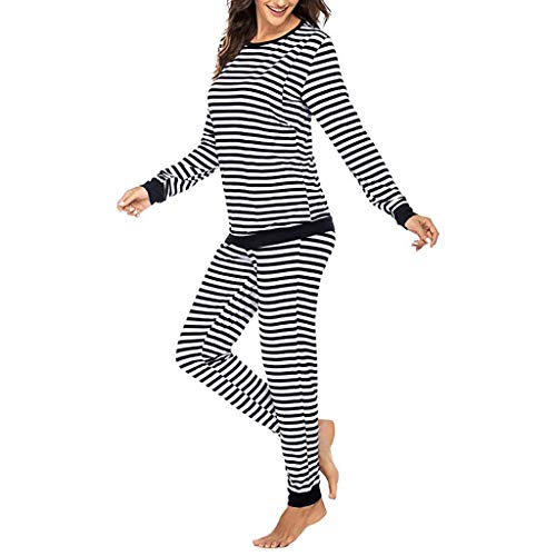 Premamá Pijama Conjunto Camiseta y Leggins Lactancia Maternidad Mujer Invierno de Manga Larga Pijamas Premamá Embarazadas Algodón Conjunto de Maternidad para Mujer STRIR (XL, Negro)