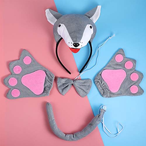 PRETYZOOM 4pcs Disfraz de Labo para Niños Conjunto de Diadema con Orejas Animal Guantes Cola y Pajarita Traje de Costume para Fiesta Carnaval