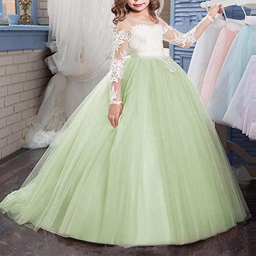 Princesa Vestido de niña de Flores para la Boda Vestidos de Dama De Honor Sin Mangas Largo Fiesta Comunión Cumpleaños Bola #8 Verde 8-9 años