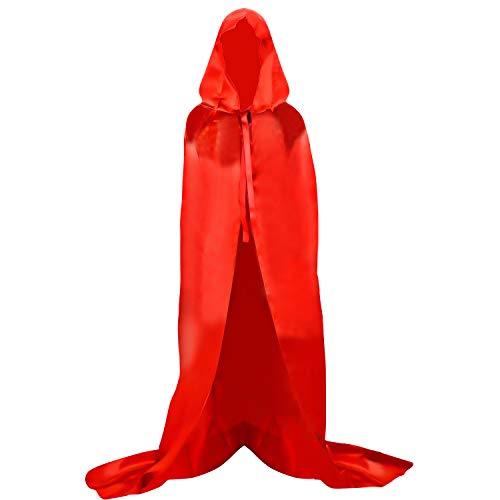 Proumhang Larga Capa Roja con Capucha Medieval Vampiro Traje de Bruja Mujer Halloween Disfraz Carnaval Navidad Adulto