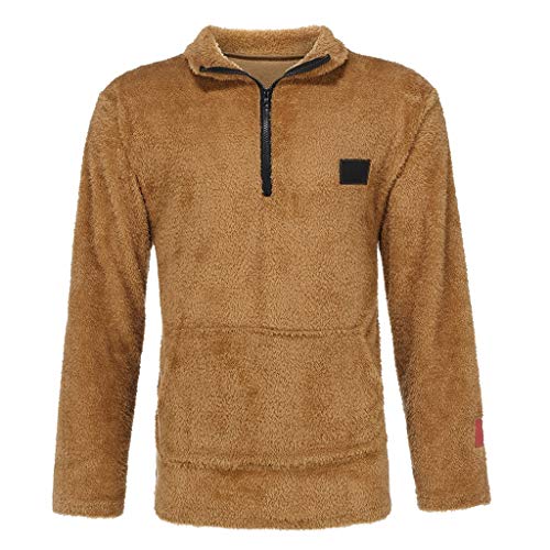 Pullover de Felpa Hombre Sudadera Lana Sintética Cuello Alto con Cremallera Camisas Suave Caliente Invierno Ropa Casual de Manga Larga Blouse Tops Rebajas Yvelands(café,L)