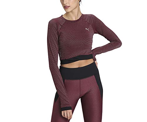 PUMA Studio Metallic LS Top Camiseta, Mujer, Burgundy, S