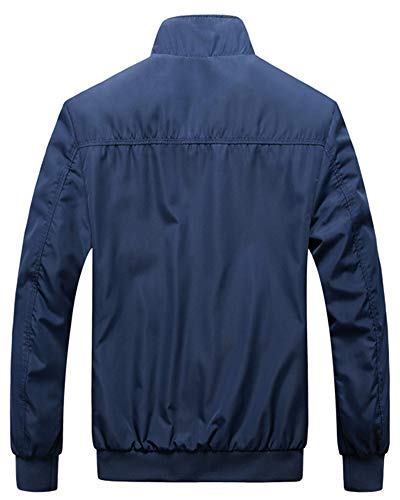 QitunC Hombre Chaqueta Bomber Plus Size Collar De Pie Cremallera Cazadora Abrigo Azul Oscuro XXXL