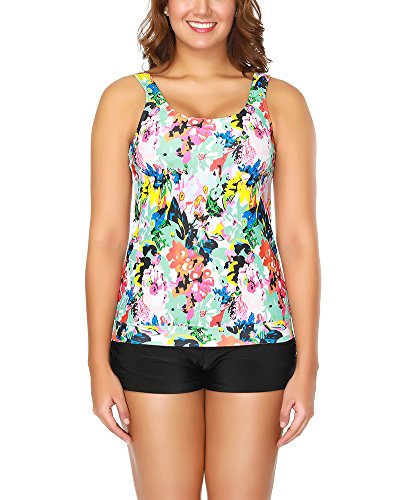 QitunC Mujer Tankini Impreso Floral 2Pcs Más Tamaño Ladies Casual Traje De Baño Beachwear con Pantalones Cortos XXL