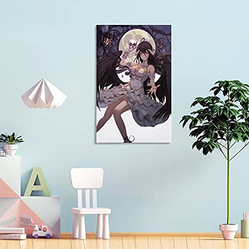 QOQOQO Póster de anime japonés de Overlord, lienzo de vestido de Albedo y arte de pared, impresión moderna para dormitorio familiar, 30 x 45 cm