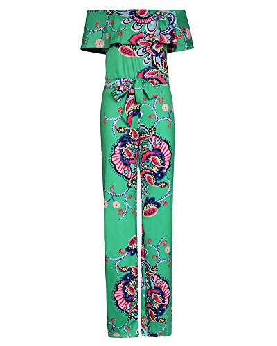 Quge Jumpsuit para Mujer Mono de Imprimir Flores Traje Casual Pantalones sin Tirantes Romper Verde 2XL