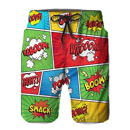 QUKEFU Bañador de Hombre,página de historietas Libro de historietas Marco de cuadrícula graciosas Oops Bam Smack Texto discurso,Natación Secado Rápido Pantalones Cortos Shorts de Playa para Swim L