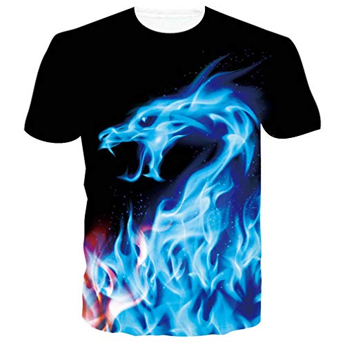 RAISEVERN 3D Graphic Impreso Anime Camisetas de Manga Corta Dragon Fire Camiseta para Hombre, L