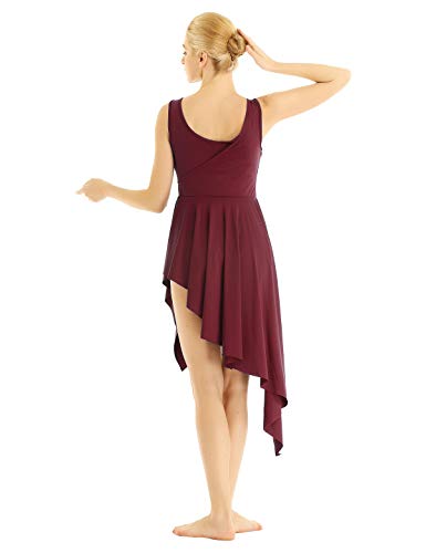 ranrann Vestido de Danza Ballet para Mujer Asimétrico Vestido de Baile Lírico Latino Traje de Tango Rumba Oriental Leotardo Body de Gimnasia Dancewear Vino Rojo M