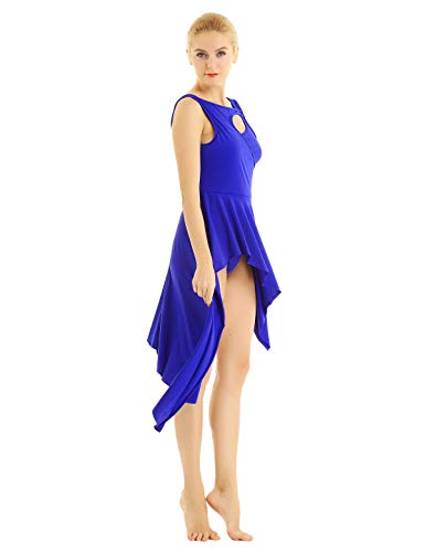 ranrann Vestido de Danza Ballet para Mujer Asimétrico Vestido de Baile Lírico Latino Traje de Tango Rumba Oriental Leotardo Body de Gimnasia Dancewear Azul XS