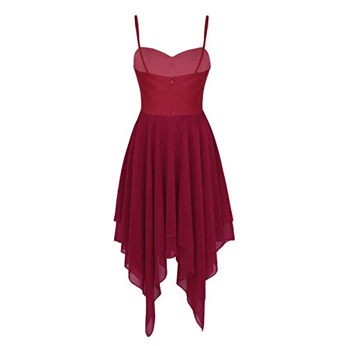 ranrann Vestido Tirantes de Ballet Gasa para Mujer Irregular Vestido Largo de Danza Lírica Contemporánea Traje Baile de Salón Latino Tango Dancewear Vino Rojo Large