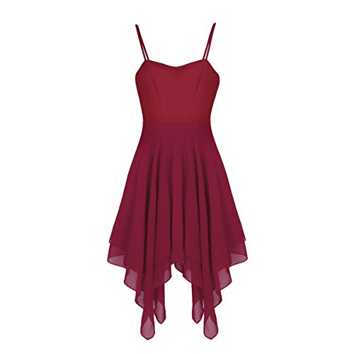 ranrann Vestido Tirantes de Ballet Gasa para Mujer Irregular Vestido Largo de Danza Lírica Contemporánea Traje Baile de Salón Latino Tango Dancewear Vino Rojo Large