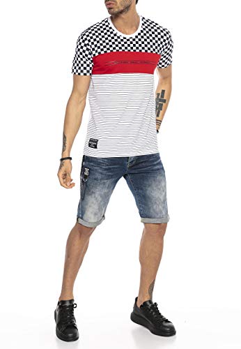 Red Bridge T-Shirt Manga Corta Casual Raza Rayas para Hombres Tiempo Libre Tramo Camisas Blanco