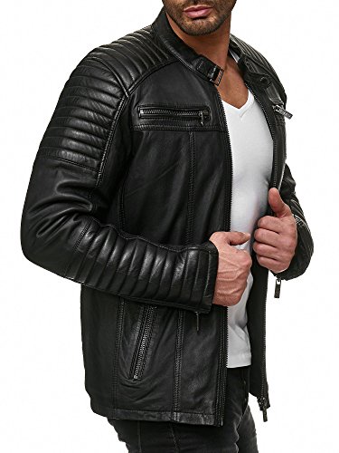 Redbridge Chaqueta de Cuero para Hombre Cuero Genuino Estilo Biker Negro S